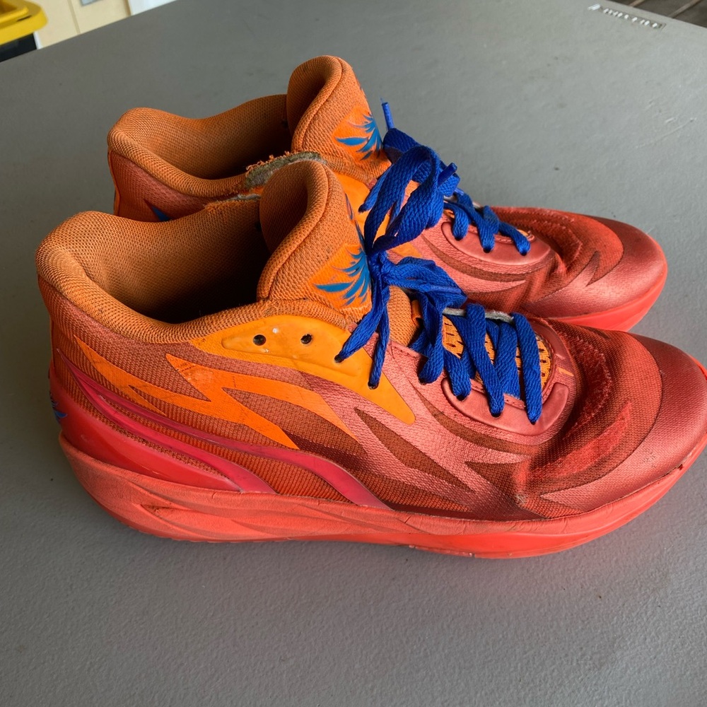 Puma Orange and Red Athletic Shoes with Blue Accents - Picture 1 of 4